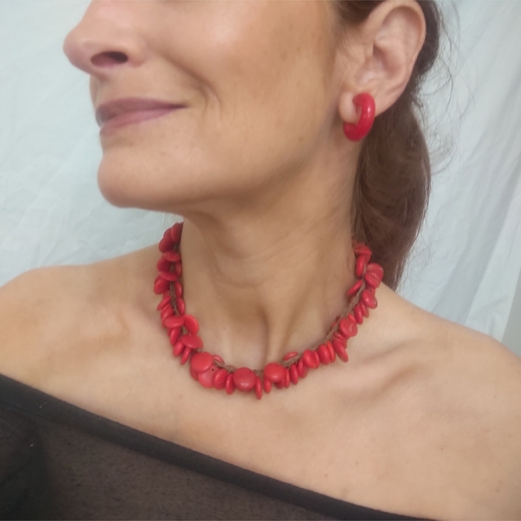 Vintage Red Coral Disk Adjustable Necklace - Picture 6 of 8